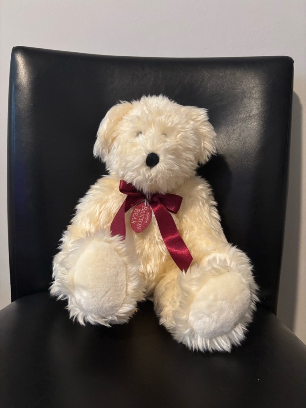 Matix Cream Plush Teddy Bear with Burgundy Ribbon